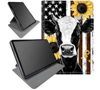 360° Rotating Stand Case for Samsung Galaxy Tab A9 8.7" 2023 2024 2026 SM-X110/X115/X117 & Tab A11- Smart Protective Cover with Auto Wake/Sleep,Full-Body Kickstand Case,Flag Cow Sunflowers