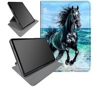360° Rotating Stand Case for Samsung Galaxy Tab A9 Plus 10.9" Case 2023-2026/A11 Plus- Smart Protective Cover with Auto Wake/Sleep,Full-Body Kickstand Case,Black Horse Galloping On The Beach