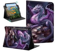 360° Rotating Stand Case for Samsung Galaxy Tab S10 FE / S10 Lite / S9 FE 10.9 Inch, Premium PU Leather + Soft TPU Shockproof Cover, Slim Minimalist with Auto Sleep/Wake, Dragon Book Art