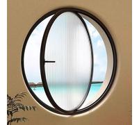 360° Rotating Tempered Glass Porthole Window with Handle Flush Mount Design for Indoor Use Round Casement Window for Bathroom & Basement (70cm Black)