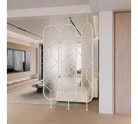 360° Rotating Tempered Glass Room Divider 3 Panels Translucent Partition for Home Office & Restaurant Elegant French Design (210x30cm/82.7x11.8in)