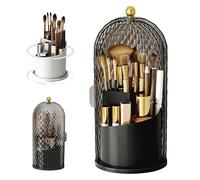 360° Rotating Toothbrush Holder with Cover, Concealed Toothbrush Holder for Bathrooms, Makeup Brush Organizer, Portable Concealed Bathroom Counter Organizer with Anti-slip Base (Black)