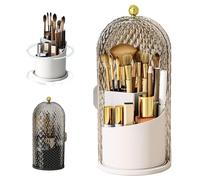360° Rotating Toothbrush Holder with Cover, Concealed Toothbrush Holder for Bathrooms, Makeup Brush Organizer, Portable Concealed Bathroom Counter Organizer with Anti-slip Base (White)