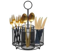 360° Rotating Utensil Caddy Metal Kitchen Cutlery Holder with Handle 4 Compartment Flatware Storage Basket Multifunctional Cutlery Storage Holder Portable Flatware Organizer for Home Party Countertop