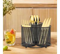 360° Rotating Utensil Caddy, Metal Kitchen Utensil Holder, 3 Compartment Flatware Storage Basket Rotatable Cutlery Holder Multipurpose Countertop Silverware Organizer for Picnic Camping Outdoor
