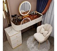 360° Rotating Vani Table with Dimmer 3 Color LED Makeup Stat Modern Tempered s Dressing Table with Upholstered Chair and Der (White)