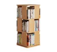 360° Rotating Wood Bookshelf Tower - 3-Tier Floor Standing Display Storage Rack for Small Spaces Square Corner Design 17.7x17.7x38.9 Brown Bookcase for Bedroom nization