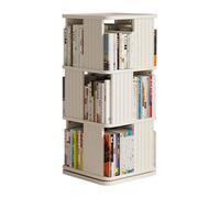 360° Rotating Wood Bookshelf - White 3-Tier Revolving Bookcase Tower Space-Saving Corner Storage Rack for Small Bedrooms and Living Rooms 17.7"x17.7"x38.9"