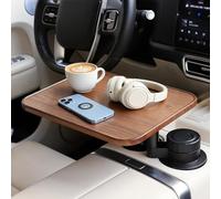 360° Rotating Wood Car Tray & Desk for Laptop - Steering Wheel Cup Holder Table, Car Accessories for Women & Men, Compatible with Tesla Model Y/3/S, Ford F150/Explorer/Maverick & Most Vehicles