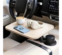 360° Rotating Wood Car Tray & Desk for Laptop - Steering Wheel Cup Holder Table, Car Accessories for Women & Men, Compatible with Tesla Model Y/3/S, Ford F150/Explorer/Maverick & Most Vehicles