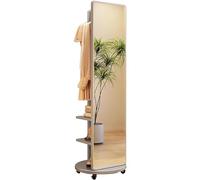 360° Rotating Wood Coat Rack with Full Length Mirror - 2 in 1 Floor Mirrors and Coat Rack for Living Room, Bedroom, Cloakroom