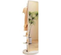 360° Rotating Wood Coat Rack with Full-Length Mirror - 2-in-1 Functional Floor Mirror & Coat Stand for Living Room Bedroom Cloakroom - Stylish Space-Saving Design