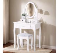 360° Rotating Wooden ty Table with Stool3 Drawer Makeup Organizer Compact Dressing Table for Bedroom Ideal for Cosmetics and ty Essentials.