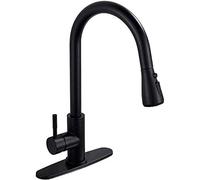 360°Rotation Kitchen Faucet with Pull Down Sprayer, Single-Handle 1 Or 3 Holes Hot and Cold Water Mixer Tap, Pull-Out Stainless Steel Sink, One-Key Stop,Black(Nero)