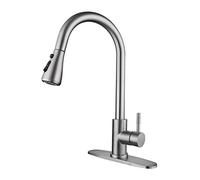 360°Rotation Kitchen Faucet with Pull Down Sprayer, Single-Handle 1 Or 3 Holes Hot and Cold Water Mixer Tap, Pull-Out Stainless Steel Kitchen Sink Faucet, One-Key Water Stop,Black(Brushed) WFJ