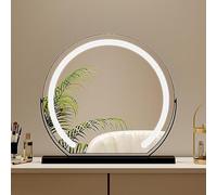 360° Rotation Makeup Mirror with LED, Touch Screen Dimmable Vanity Mirror, Hollywood Round Design, Memory Function, Tabletop Use, Ideal for Beauty and Grooming