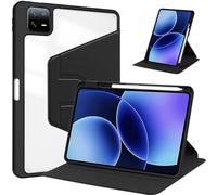 360 Rotation Stand Cover Suitable For Xiaomi Pad 8/MiPad 8 Pro 12.1inch 2025 With Pen Holder Hard Clear Acrylic Back Shell(Black,For Xiaomi Pad 8 Pro)
