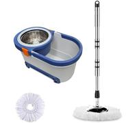 360° Spin Mop and Buckets Sets with 2 Thick Reusable Microfibre Pads, Hands-Free Cleaning System with Microfiber Mop Head, Lightweight for Hardwood, Tile and Laminate Floors - Grey