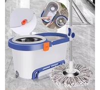 360° Spin Mop and Buckets Sets with 2 Thick Reusable Microfibre Pads, Hands-Free Cleaning System with Microfiber Mop Head, Lightweight for Hardwood, Tile and Laminate Floors - Grey
