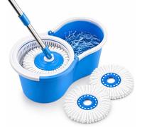 360° Spin Mop Bucket Set with 2 Microfibre Heads - Magic Spin Dry Floor Cleaning System, Stainless Steel Handle, Hands-Free Wringer for Wooden, Marble & Tile Floors (Blue)