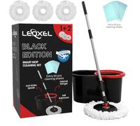 360° Spin Mop for Hard Floor - Cleaning Mop and Buckets Sets System with Easy Wring, Black 3 Reusable Microfibre Mop Heads & Extra 30 Wipes - For Hardwood, Tile, Laminate, Vinyl Floors