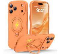 360 Spin Silicone Stand (Pro-Version) for iPhone 17 Pro Max Case: Cute Wavy [Full Camera Protection] (Fit for MagSafe) Shockproof Women Girl Phone Case for iPhone 17 Pro Max 6.9", Cosmic Orange