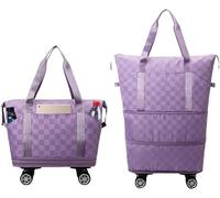 360° Spinner Wheel Duffle Bag Extra Large Capacity Waterproof Foldable Luggage Portable Weekender Travel Storage(Purple)