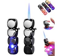 360° Spinning Dice Lighter, Windproof Jet Blue Flame with LED, Refillable EDC Gadget Butane Lighter (black 1pcs)