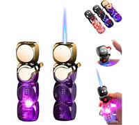 360° Spinning Dice Lighter, Windproof Jet Blue Flame with LED, Refillable EDC Gadget Butane Lighter (purple 1pcs)