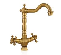 360° Swivel Antique Brass Kitchen Faucet - Double Handle Mixer Tap, Copper Construction, Perfect for Modern & Classic Kitchens, Easy Installation, Durable & Stylish Design