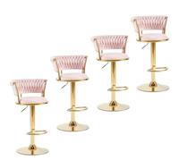 360° Swivel Bar Stool Set with Backrest, Adjustable Velvet Kitchen Stool with Footrest, d Legs, Breakfast Chair, Seat Height 77cm, Blue, Set of 1