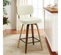 360° Swivel Bar Stool with Backrest, Rattan & Solid Wood, 150kg Capaci, 65cm Seat Height, Synthetic Leather, Modern Design, & table Bar Chair (1 Unit)