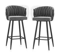 360° Swivel Bar Stools, Modern Velvet Upholstered Chairs with Backrest & Metal Footrest for Kitchen Island, Café, Pub, Counter Bar - Stylish & Comfortable Seating