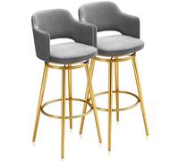 360° Swivel Bar Stools Set of 2Modern UpholsterCounter Chairs with Back Metal Legs Tall Kitchen Island Seating Stylish Grey Design for Dining Room (75 Height)