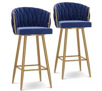360° Swivel Barstools with Steel Legs and Footrest, Bar Height Kitchen Chairs, Upholstered Seating, 25.6/29.5 Inch Seat Height, Set of 1/2/3/4