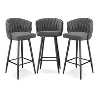360° Swivel Barstools with Steel Legs and Footrest, Bar Height Kitchen Chairs, Upholstered Seating, 25.6/29.5 Inch Seat Height, Set of 1/2/3/4