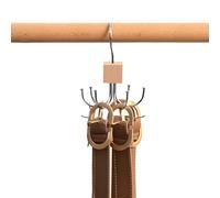 360° Swivel Belt Hanger for Wardrobe, Tie Rack Hanger for Men with 6 Hooks, Belt Storage Organiser, Tie hanger storage for Gloves, Scarves, Handbags (Wood Color)