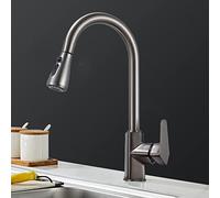 360° Swivel Brass Kitchen Faucet, Single Handle Pull-Out Tap with Two Water Flow Modes, Brushed Finish, Perfect for Modern Sinks and Easy Installation