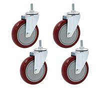 360° Swivel Casters Set of 4 Red PVC Replacement Wheels for Workbench Cart Cabinet M12 x 30mm Threaded Stem 75mm with Brake (Universal 125Mm/5In)