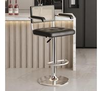 360° Swivel Counter Height Bar Stools with Rattan Backrest Modern Kitchen Island Chairs for Restaurant Office Coffee Shop Stylish Black & Silver Legs