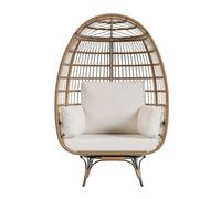 360° Swivel Egg Chair, Oversized Patio Rotating Basket Chair, Steel Frame and Metal Base, Waterproof, PE Rattan Lounge Chair for Indoor & Outdoor Patio, Living Room, and Backyard, A