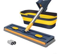 360 Swivel Flat Mop with Stainless Steel Adjustable Handle for Effective Cleaning on Tile Hardwood Glass (blue folding bucket)