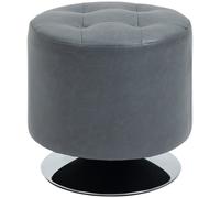 HOMCOM Foot Stool Round PU Ottoman with Thick Padding & Solid Steel Base in Grey HOMCOM Grey