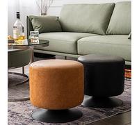 360° Swivel Foot Stool - Round PU with Thick Sponge Padding & Durable Titanium Base - Upholstered Footrest for Living Room & Bedroom (40x40CM Gray)
