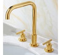 360° Swivel Gold Basin Mixer Tap - 3 Hole Bathroom Sink Faucet with Dual Lever Hot & Cold Water Control - Elegant & Modern Design for Stylish Bathrooms
