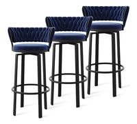 360 ° Swivel Height Bar Stools Set of 1/2/3/4, Open-back Velvet Barstools with Woven Back and Gold/Black Footrest, Dining Chairs for Kitchen Island Pub,Grey Black Leg,1 PCS