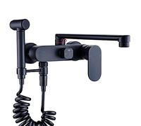 360° Swivel Kitchen Faucet with Double Handle & Spray Gun Wall-Mounted Black Sink Mixer Tap Durable terie Cuisine with Pull-Down Function B_20Cm