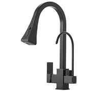 360° Swivel Kitchen Faucet with Drinking Water Tap High Arc Pull Down Sprayer 2-Mode Spray Function Brass Single Handle Kitchen Mixer - Nero