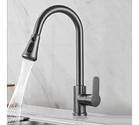 360° Swivel Kitchen Faucet with Pull Down Spray 3 Modes Chrome Single Handle Mixer Hot & Cold Water Tap Modern Sink (Gun Grey)