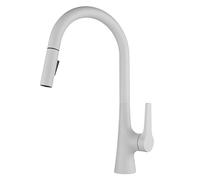 360° Swivel Kitchen Faucet with Pull Down Sprayer 2 Modes Universal Single Handle White Sink Tap for Easy Cleaning and Modern Style